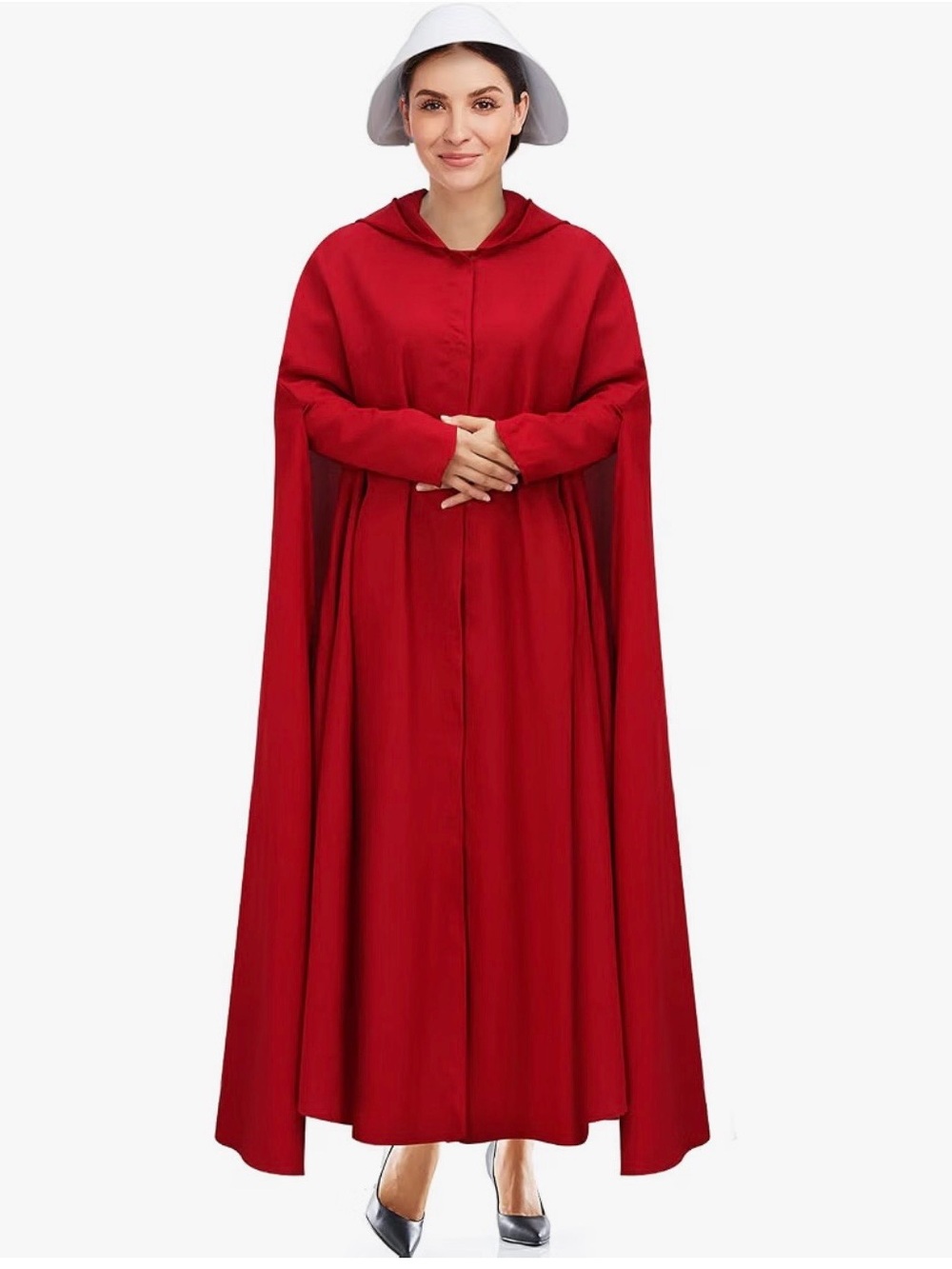 Hand Maid costume- Women's Red hooded Cape with white Bonnet SZ XL-2X